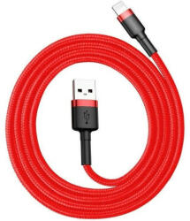  USB töltő- és adatkábel, Lightning, 200 cm, 1500 mA, törésgátló, cipőfűző minta, Baseus Cafule, CALKLF-C09, piros
