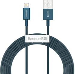 USB töltő- és adatkábel, Lightning, 200 cm, 2400 mA, törésgátlóval, gyorstöltés, PD, Baseus Superior, CALYS-C03, kék - tok-shop