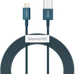  USB töltő- és adatkábel, Lightning, 200 cm, 2400 mA, törésgátlóval, gyorstöltés, PD, Baseus Superior, CALYS-C03, kék