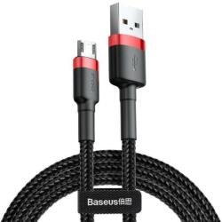  USB töltő- és adatkábel, microUSB, 100 cm, 2400 mA, törésgátlóval, cipőfűző minta, Baseus Cafule, CAMKLF-B91, fekete/piros