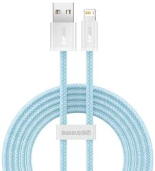  USB töltő- és adatkábel, Lightning, 100 cm, 2400 mA, gyorstöltés, cipőfűző minta, Baseus Dynamic, CALD000403, világoskék