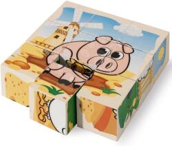 Eichhorn Puzzle din lemn ferma Picture Cube Farm Eichhorn 9 cuburi cu 6 motive animăluțe de la 24 de luni (EH5203)