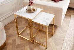 LuxD Oldalsó asztal szett Latrisha 40 cm fehér-arany marvány utánzata - 2 részes