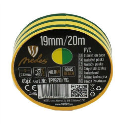 NEDES Szigetelőszalag 19 mm / 20 m zöld/sárga PVC - TP1920/YG (NDS-TP1920-YG)