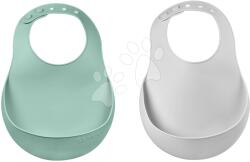 Beaba Bavetă pentru copii Silicone Bib Beaba Light Mist & Sage Green, din silicon moale, cu nasturi, 2 bucăți, de la 4 luni (BE913542) Bavata