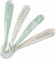 Beaba Lingurițe ergonomice din silicon 1st Age Silicone Spoons Beaba Gri & Sage din silicon pentru hrănire independentă, 4 bucăți, de la 4 luni (BE913553) Set pentru masa bebelusi