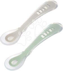 Beaba Lingurițe ergonomice 2nd Age Silicone Spoons Beaba Velvet Grey & Sage Green din silicon pentru alimentatie independentă 2 bucati de la 8 luni (BE913554) Set pentru masa bebelusi