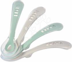 Beaba Lingurițe ergonomice 2nd Age Silicone Spoons Beaba Velvet Grey & Sage Green din silicon pentru alimentatie independentă 4 bucati de la 8 luni (BE913555)