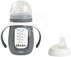 BÉABA Tanuló ivó palack Bidon 2in1 Training Bottle Beaba Mineral Grey 210 ml szilikon borítással szürke 4 hó-tól (BE913538)