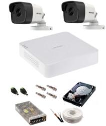  Kit complet supraveghere 5 MP Hikvision Turbo HD cu 2 camere Bullet IR 20 m, alimentatori, cabluri, mufe, HDD 500 Gb, vizualizare pe internet (20636-)