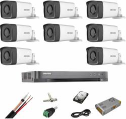  Kit complet supraveghere 5 MP Hikvision Turbo HD 8 camere, IR 40 m, HDD 2Tb, 200 m cablu (20105-)