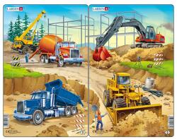 Larsen Set 2 Puzzle midi Constructii II, camion, macara, betoniera si excavator, buldozer, orientare tip portret, 20 piese, Larsen EduKinder World Puzzle