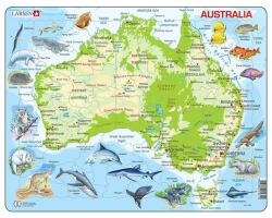 Larsen Puzzle maxi Harta Australiei cu animale, orientare tip vedere, 65 de piese, Larsen EduKinder World