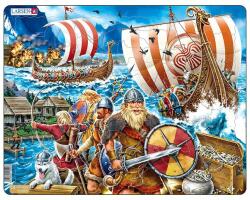 Larsen Puzzle maxi Atacul vikingilor, orientare tip vedere, 65 de piese, Larsen EduKinder World