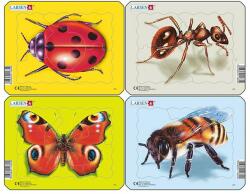 Larsen Set 4 Puzzle mini Insecte cu Albina, Buburuza, Fluture, Furnica, orientare tip vedere, 5 piese, Larsen EduKinder World