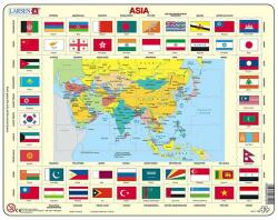 Larsen Puzzle maxi Asia cu steaguri (limba engleza), orientare tip vedere, 70 de piese, Larsen EduKinder World