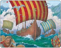 Larsen Puzzle maxi Corabiile vikingilor, orientare tip vedere, 64 de piese, Larsen EduKinder World