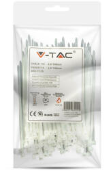 V-TAC fehér, műanyag gyorskötöző 2.5x100mm, 100db/csomag - SKU 11159 (11159)