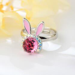 Platinával bevont állítható nyuszi gyűrű rózsaszín Swarovski kristállyal (0809. ) (G700057E01Y)