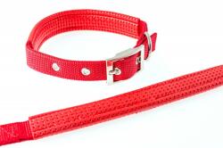 Nobleza Piros színű textil nyakörv műbőr betéttel (Sz4.0 cm x H70 cm) (017416_P)