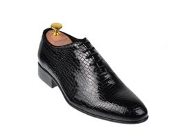 Ellion Pantofi barbati, eleganti din piele naturala, negri, SCORPION, 024CROCON - ellegant