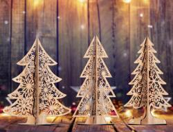 Handmade Set decorațiune de Crăciun, Brăduleț 3D din lemn