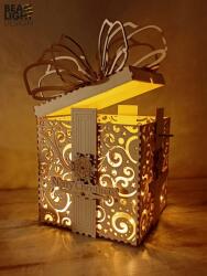 Handmade Decorațiune de Crăciun din lemn în formă de cutie de cadou cu fundă