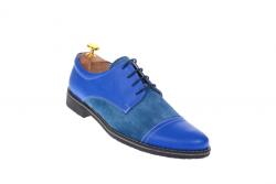 Pantofi barbati casual din piele naturala combinata, culoare albastru - 858AL - ellegant