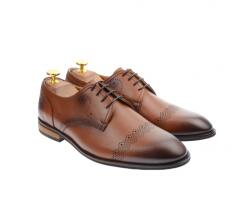 Lucas Shoes Pantofi barbati eleganti, cu siret, din piele naturala maro coniac - 700CON - ellegant