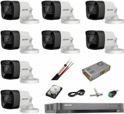  Sistem complet de supraveghere profesional Hikvision Turbo HD, inregistrare 4K / 8 Mp, 8 camere IR 30 m, HDD 2 Tb, 200 m cablu CCTV, vizualizare pe telefon (20642-)