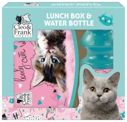 DERFORM Set cutie de prânz copii + sticlă de apă, Cleo & Frank, model roz cu pisică