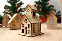 Handmade Decorațiune de Crăciun, model căsuțe din lemn, luminoase - Casuta cu turn