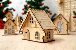Handmade Decorațiune de Crăciun, model căsuțe din lemn, luminoase - Casuta cu pod