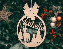 Handmade Glob de Crăciun din lemn, personalizat cu nume - Izabella