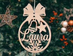 Handmade Glob de Crăciun din lemn, personalizat cu nume - Laura
