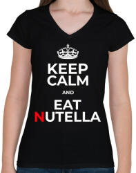 printfashion EAT NUTELLA - Női V-nyakú póló - Fekete (10361182)