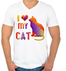 printfashion I love my cat - Szeretem a macskámat - Férfi V-nyakú póló - Fehér (10483423)