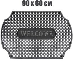  90 х 60 см черна гумена изтривалка със сребърни пъпки и надпис welcome