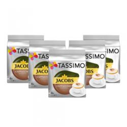 Jacobs Set 5 x Cutii Capsule cafea, Jacobs Tassimo Cappuccino, 8 bauturi x 190 ml, 8 capsule specialitate cafea + 8 capsule lapte