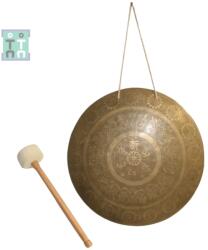  Gong Templu Tibetan din Bronz - 7 Metale - cu Bat - 42x42x1, 5 cm Castron