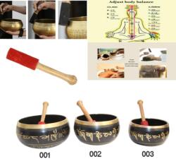  Bol Muzical Tibetan din Bronz 5 Metale - Mantre cu Bat - 10-14 x 10-14 x 6-7 cm - 1 Buc Castron