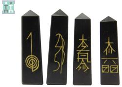 Obelisc cu Simboluri Reiki din Turmalina Neagra Naturala - 79-84 x 22-23 mm - 1 Buc
