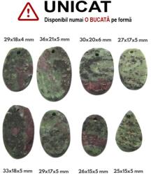  Pandantiv Rubin in Zoisit Druzy Natural cu Gaura - Oval - 25-36 x 15-21 x 4-6 mm - 1 Buc
