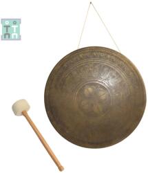 Gong Templu Tibetan din Bronz - 7 Metale - cu Bat - 48x48x3 cm