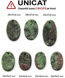  Pandantiv Rubin in Zoisit Druzy Natural cu Gaura - Oval - 22-34 x 14-17 x 4-6 mm - 1 Buc