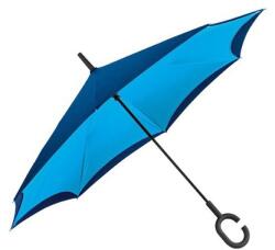 Esernyő összecsukható, fordítva működő, C fogantyúval kék - világoskék