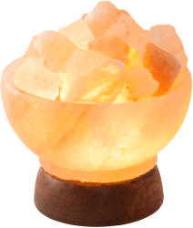  Veioza din cristale de sare pe suport de lemn - Minge de foc - bec 15 W