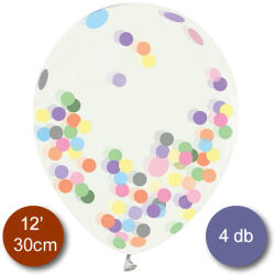 Mezőfi Team Kft Léggömb, átlátszó, színes konfettivel, 30cm, 4 db/cs