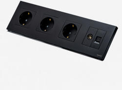 Tosyco Priză Schuko triplă + TV + LAN cu ramă din sticlă [CLONE] (TOS-PC3SK1TV1L-B)