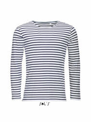 SOL'S Férfi póló SOL'S SO01402 Sol'S Marine Men - Hosszú Ujjú Csíkos póló -S, White/Navy